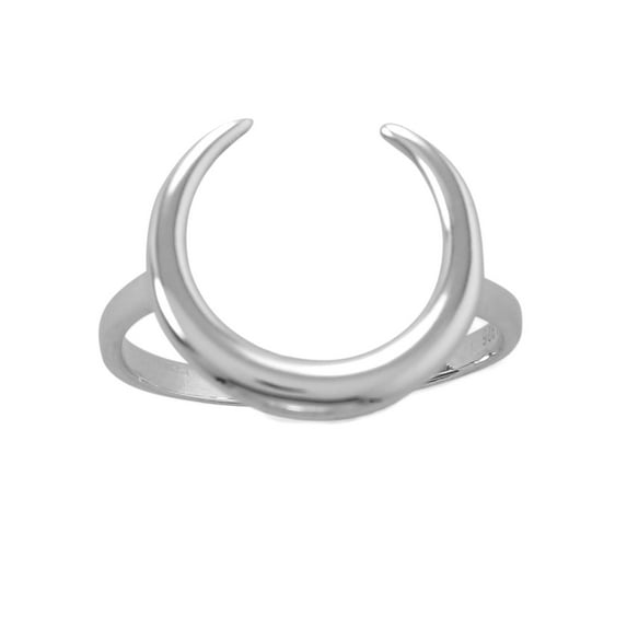 Crescent Moon Ring Polished Sterling Silver Naja Symbol