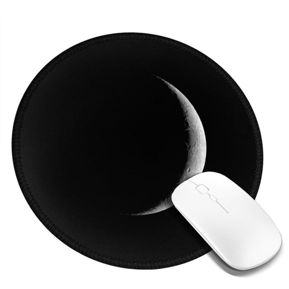Crescent Moon Round MousePad with Stitched Edge Non-Slip Rubber Base Mouse Mat for Office & Home (7.9 x 7.9)