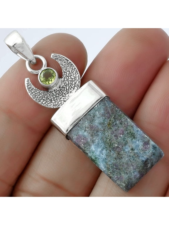 Crescent Moon Ruby In Kyanite & Peridot 925 Silver Pendant Jewelry P-1453 SDP103248