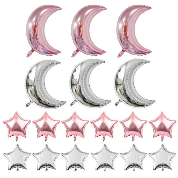 Crescent Moon Shaped Mylar Balloons 28 KKS1inch Moon and Star Party Balloons Pack of 18 for Birthday Party Anniversary Celebrate Parties Wedding Baby Shower Decorations (Rose Gold 28 In)