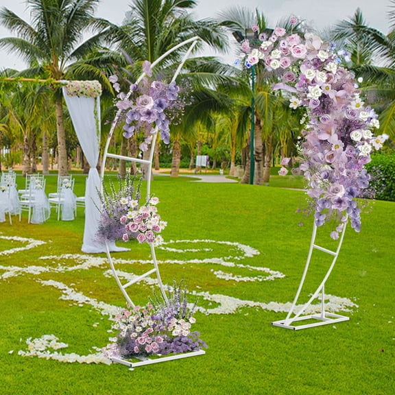 Crescent Moon Shaped Stand, 2 PCS Wedding Arch Backdrop Frame for Ceremony and Party White