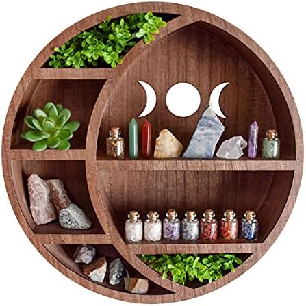 Crescent Moon Shelf - 7 Tier Wall Decor, Crystal Shelf Display, Wooden Boho Wiccan Decor$$Home Decor, Kitchen, & Other