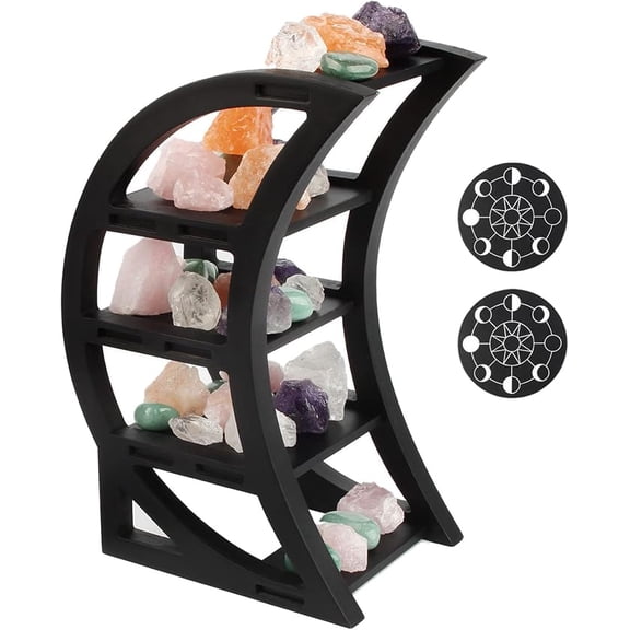 Crescent Moon Shelf Crystal Shelf Display Holder Black Shelves for Goth, Boho Decor for Room,Table, Wiccan Decor,Moon