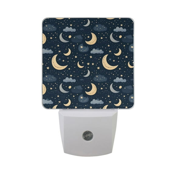 Crescent Moon Star Cloud Night Light 2 Pack LED Nightlight Plug into Wall Dusk to Dawn Sensor Soft White