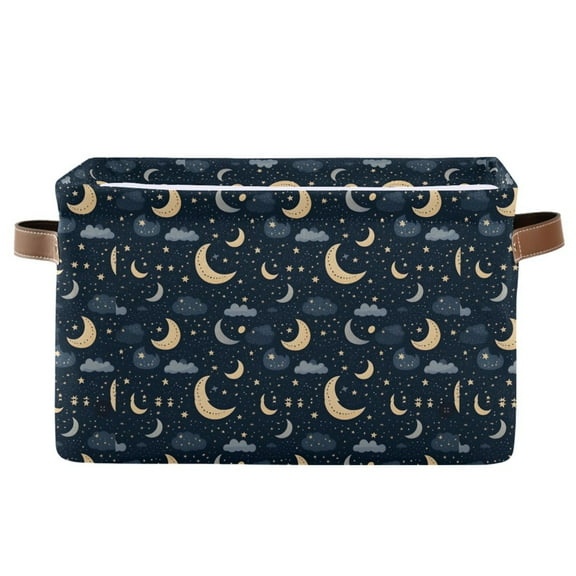Crescent Moon Star Cloud Storage Bins with Handle Fabric Organizer Basket Foldable Box 1 Pack 14.2x10.2x8.3