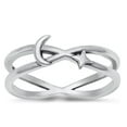 thumbnail image 1 of Crescent Moon Star Night Ring .925 Sterling Silver Band Jewelry Female Male Unisex Size 8, 1 of 4