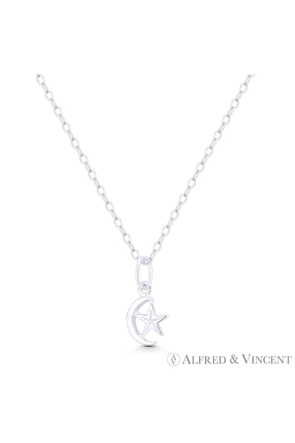 Crescent Moon & Star Turkish / Muslim Charm 13x7mm (0.5x0.3in) Pendant in .925 Sterling Silver