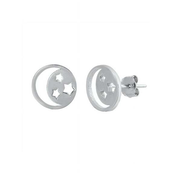 Crescent Moon & Stars CZ Earrings, Sterling Silver 925 with Gift Box