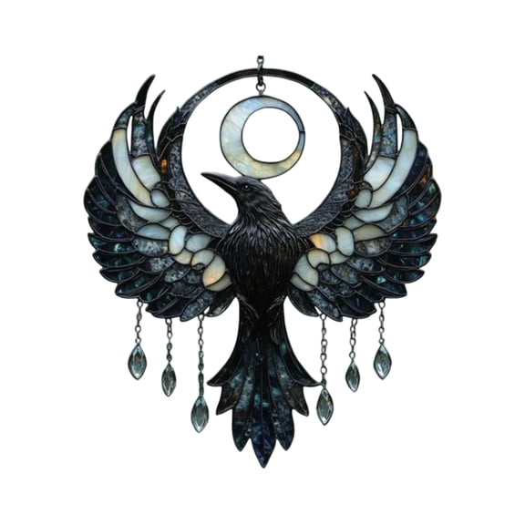Crescent Moon Sunlight Catcher Stained Glass Window Decal With Gothic Art Design Featuring Raven And Crescent Moon Motif For Home & Garden Decoration Wall Hanging Ornament