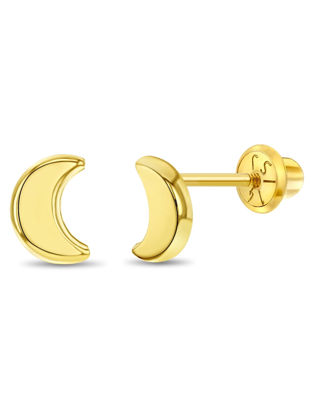 Crescent Moon Toddler / Kids / Girls Earrings Safety Screw Back - 14k Gold