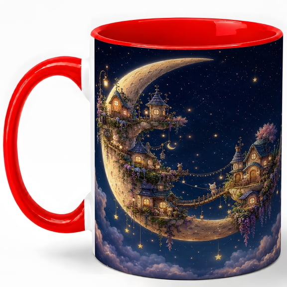 Crescent Moon Village 11oz Ceramic Mug, Starry Sky Coffee Cup