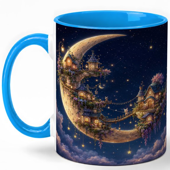 Crescent Moon Village 11oz Ceramic Mug, Starry Sky Coffee Cup