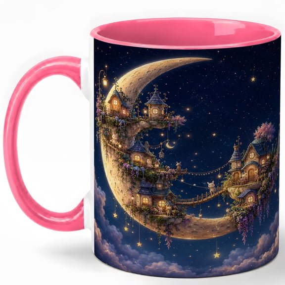 Crescent Moon Village 11oz Ceramic Mug, Starry Sky Coffee Cup