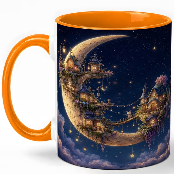 Crescent Moon Village 11oz Ceramic Mug, Starry Sky Coffee Cup
