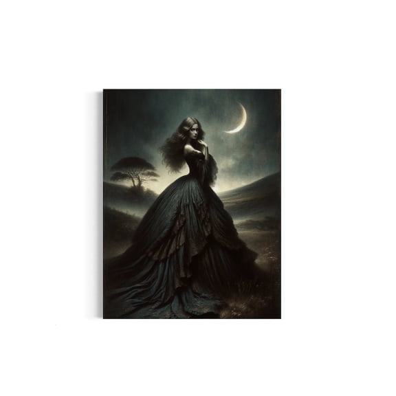 Crescent Moon Wall Decor, The Moon Goddess, Night Sky Fantasy Gothic, Witchy Artwork Pagan Esoteric Art, Dark Academia Decor 90Rd Home Decor #2155, 16x24 UNFRAMED