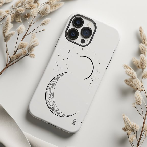 Crescent Moon and Stars Tough Phone Case for Apple iPhone 11-14 Models
