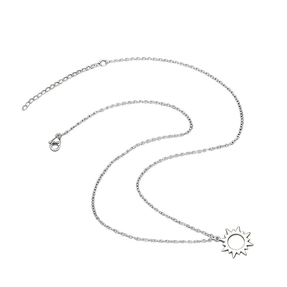 Crescent Moon and Sun Necklace Gold Plated Stainless Steel Delicate Pendant for Women Summer Style Short Chain