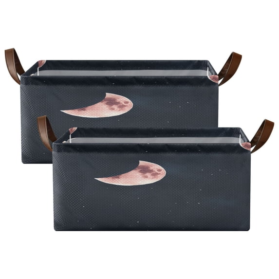 Crescent Moons Shelf Baskets Set of 2 Foldable Metal Frame Open Storage Bins 16.9x11.4x7.7in Large Capacity