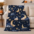 thumbnail image 1 of Crescent Moons Stars Clouds and Lanterns on Navy Sky, Cute Celestial Night Pattern for Dreamers, Birthday Gift, Soft Flannel Blanket for Bedroom, Starry Home Decor, 1 of 9