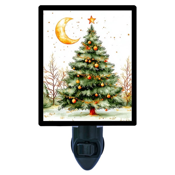 Crescent Noel Night Light Golden Moon and Star Over Christmas Tree Includes Free Switchable Insert