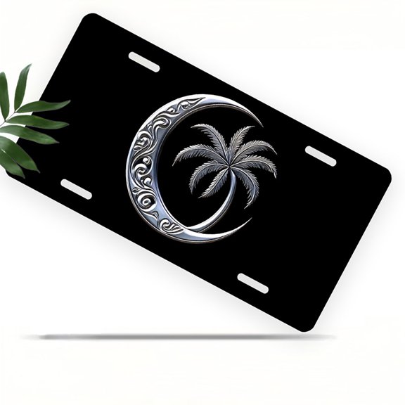 Crescent and Palm Front License Plate, Metal License Plate, Funny Standard Plates Personalized Novelty Decorative For Men/Women/Boys/Girls Car 6×12 Inch