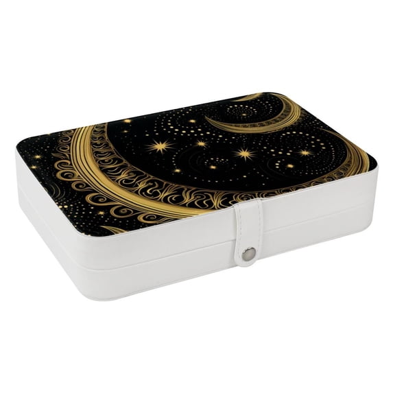 Crescent Portable PU Leather Earring Holder Storage Box Display Case with Removable Compartment