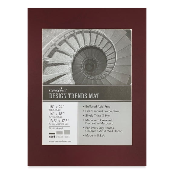 Crescent Pre-Cut Mat - Maroon, 18" x 24" (13-1/2" x 17-1/2" Opening)