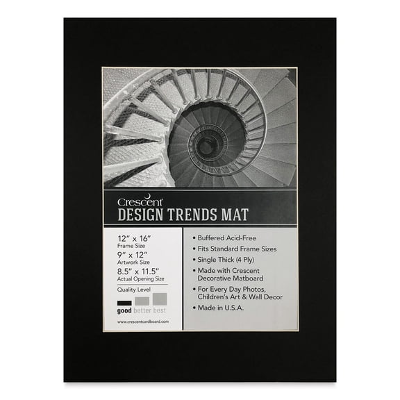 Crescent Pre-Cut Mat - Raven Black, 12" x 16" (8-1/2" x 11-1/2" Opening)