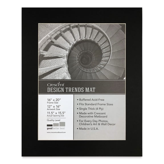 Crescent Pre-Cut Mat - Raven Black, 16" x 20" (11-1/2" x 15-1/2" Opening)