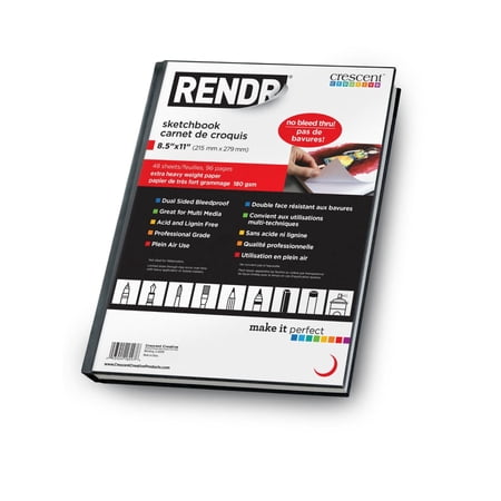 RENDR Hardcover Sketchbook, Artbook for Drawing Professionals, 8.5'' x 11'', No-Bleed, Acid & Lignin Free, 96 pages, All Media, Heavy Weight 180 GSM