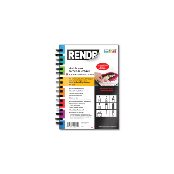 RENDR No Show Thru Wire Bound Perforated Pages Drawing Sketch Books for Artist, 6.5" x 9", No-Bleed, Acid & Lignin Free, 80 pages, All Media, 180 GSM