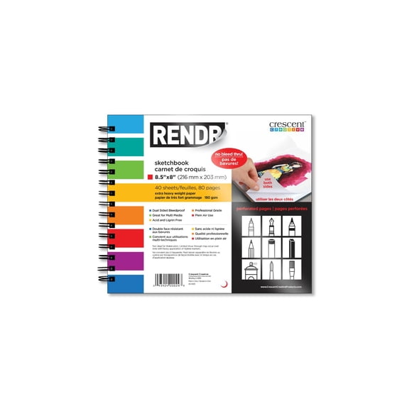 RENDR No Show Thru Wire Bound Perforated Pages Drawing Sketch Books for Artist, 8.5" x 8", No-Bleed, Acid & Lignin Free, 80 pages, All Media,180 GSM