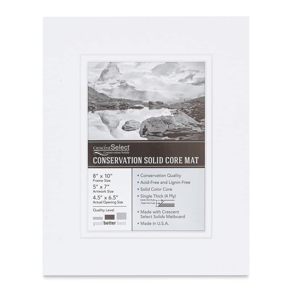 Crescent Select Conservation Solids Pre-Cut Double Mat - Vivid White/Vivid White, 4 ply, 8" x 10"
