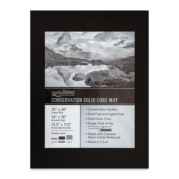 Crescent Select Conservation Solids Pre-Cut Mat - Deep Black, 4 ply, 18" x 24"