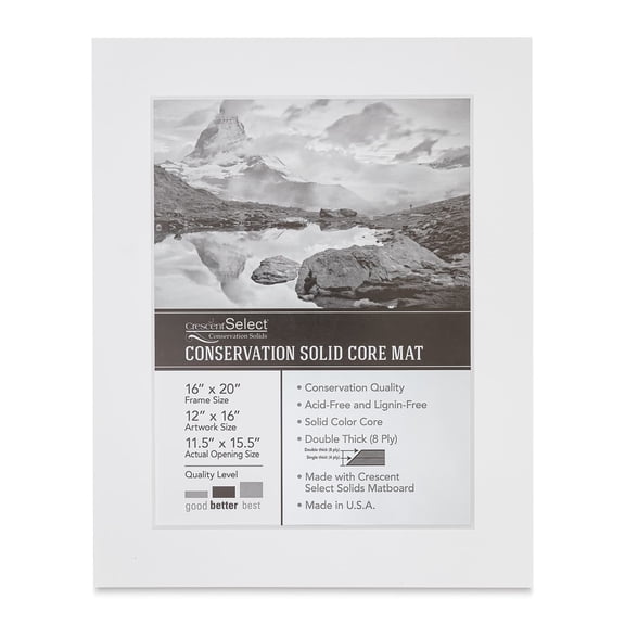 Crescent Select Conservation Solids Pre-Cut Mat - Vivid White, 8 ply, 16" x 20"