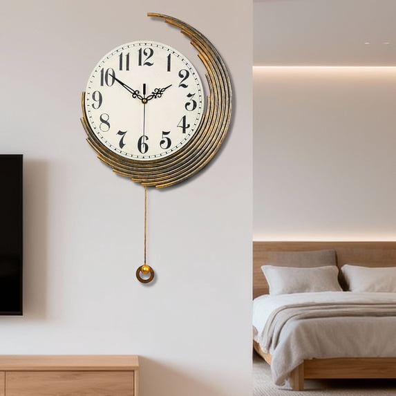 Crescent-Shaped Vintage Distressed Luxury Wall Clock – Retro Pendulum Decorative Clock