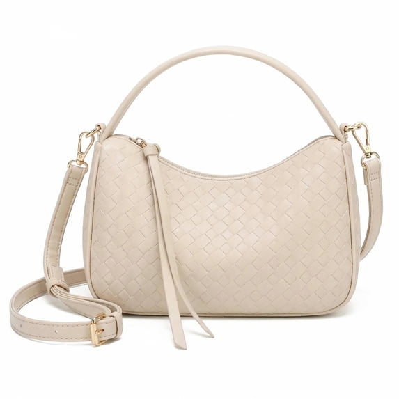 Crescent Shoulder Bag Crossbody Bags for Women, Trendy Woven Leather Bag Cute Hobo Tote Handbag Purse, with Adjustable Strap, Beige