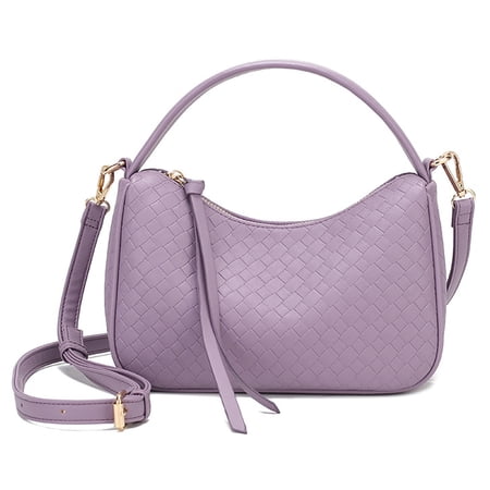 Narwey Crescent Shoulder Bag Crossbody Bags for Women, Trendy Woven Leather Bag Cute Hobo Tote Handbag Purse, with Adjustable Strap, Purple