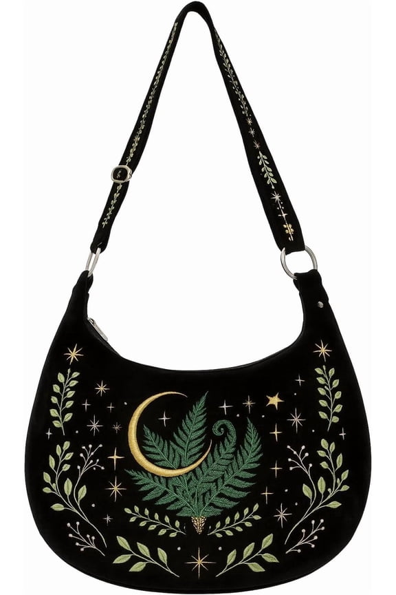 Crescent Shoulder Bags for Women  Cute Gothic Hobo Tote Handbag with Moon & Star Embroidery, Crossbody Purses