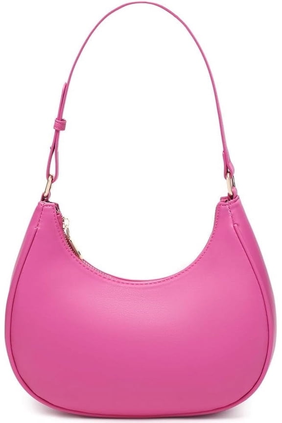 Crescent Shoulder Bags for Women Cute Hobo Tote Handbag Under The Arm Purses Mini Clutch Purse with Zipper Closure-Pink