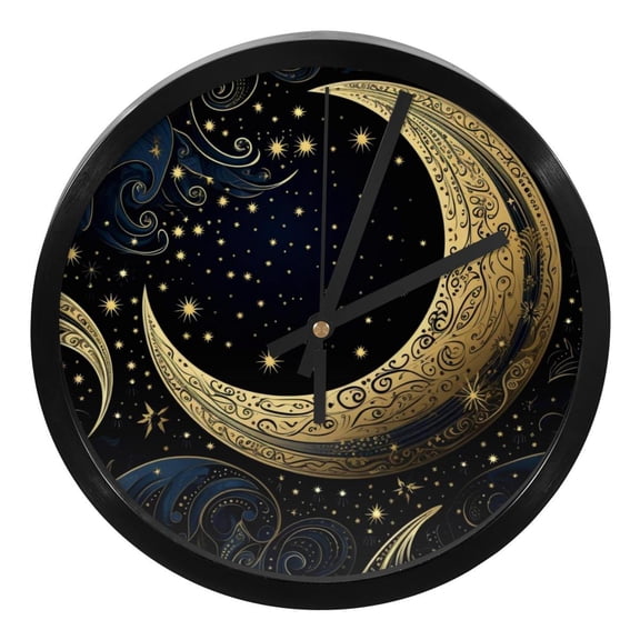 Crescent Sign 9.8 Inches Silent Non-Ticking Round Digital Wall Clock for Bedroom Living Room Kitchen Bathroom Decoration Battery Operated Easy to Read