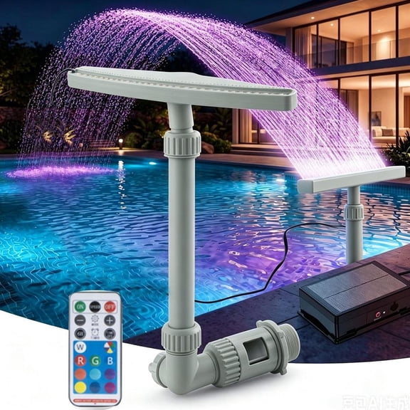 Crescent Solar Pool Fountain with 22 LED RGB Lights Remote Control Floating Fountain Stream 360 Adjustable Angle Solar USB Dual Charge