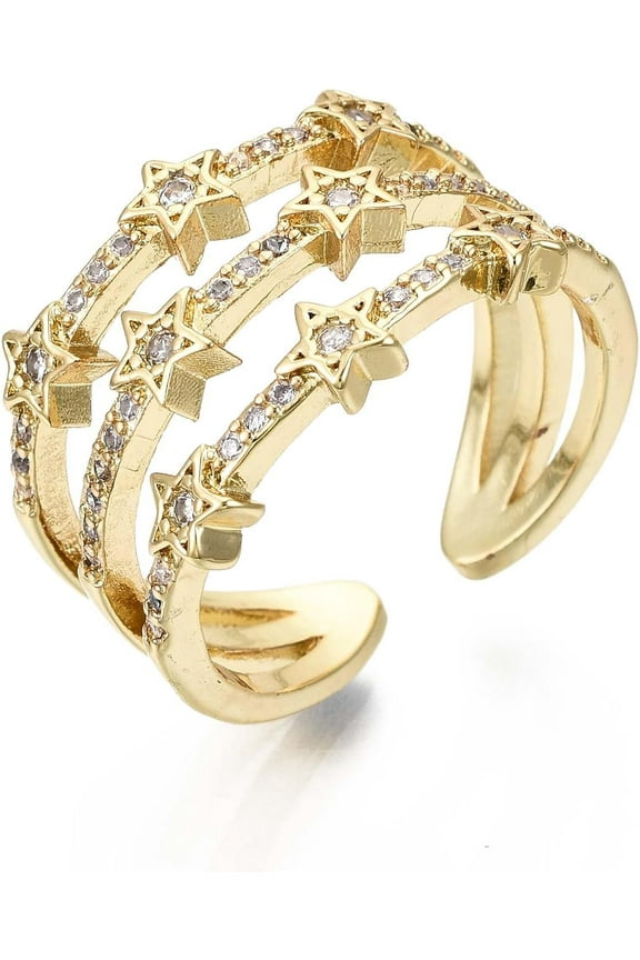 Crescent Star Multi Layered Small Open Rings Inner Diameter 17mmfor Women Shiny Cubic Zirconia Stacking Statement Finger Knuckle Pinky Rings DIY