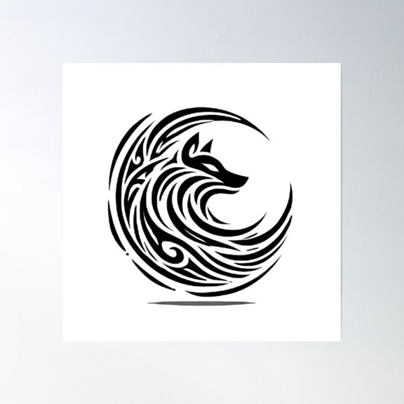 Crescent Wolf Poster Wall Art, Modern Wall Decor, 30x30 UNFRAMED