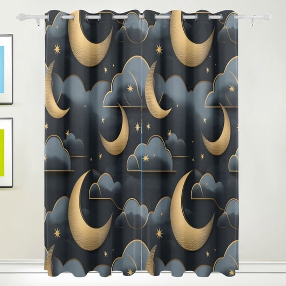 Crescent and Cloud Blackout Curtains for Living Room Bedroom 55W x 72/84L Insulated Window Drapes 2 Panels