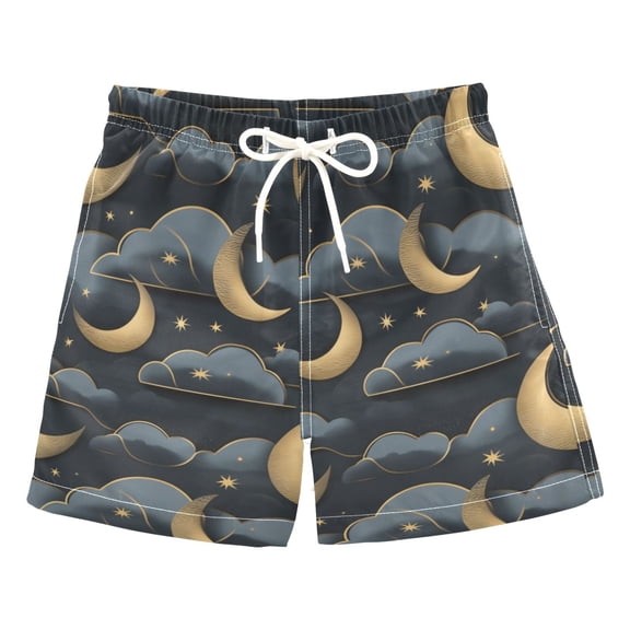 Crescent and Cloud Boys Swim Trunks Quick Dry Boy Swim Shorts for 3-14 Years