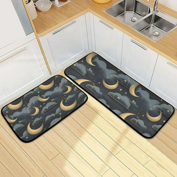 Crescent and Cloud Kitchen Mat Set of 2 Cushioned Non Slip Rugs for Bedroom Floor Runner Mats