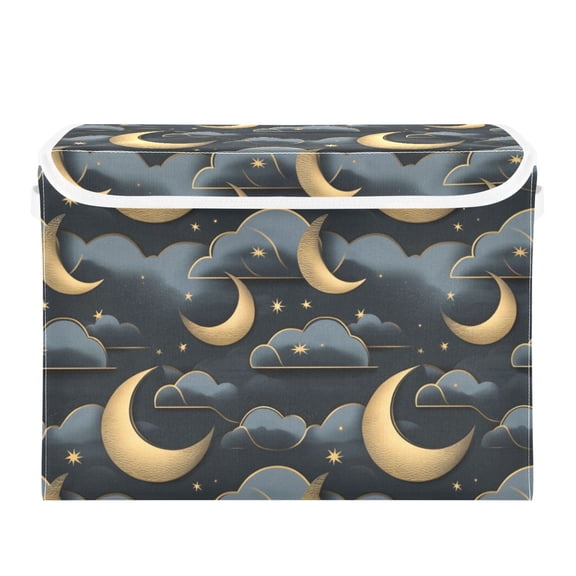 Crescent and Cloud Large Storage Bins with Linen Collapsible Lid Storage Box 16.7 x 12.6 x 11.8in