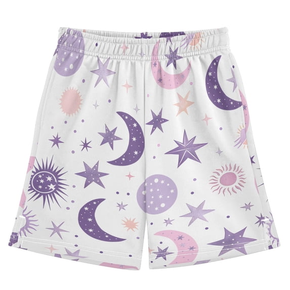 Crescent and Star Pattern Athletic Shorts Breathable with Comfort Fit Drawstring Casual Sweatshorts X-Small
