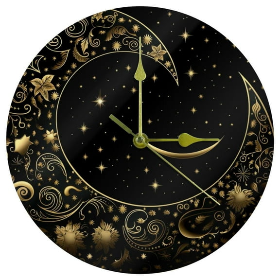 Crescent moon symbol Circular Acrylic Wall Clock - Elegant Timepiece for Home or Office Decor - 12 Inch Diameter - Silent Sweep Movement - Battery Operated - Lightweight & Durable